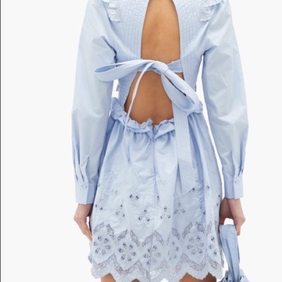 NWT Self Portrait  Cotton Broderie A-Line Mini Dress Light Blue 0 - Picture 3 of 15
